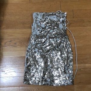 Brand new strapless gold sequined dress